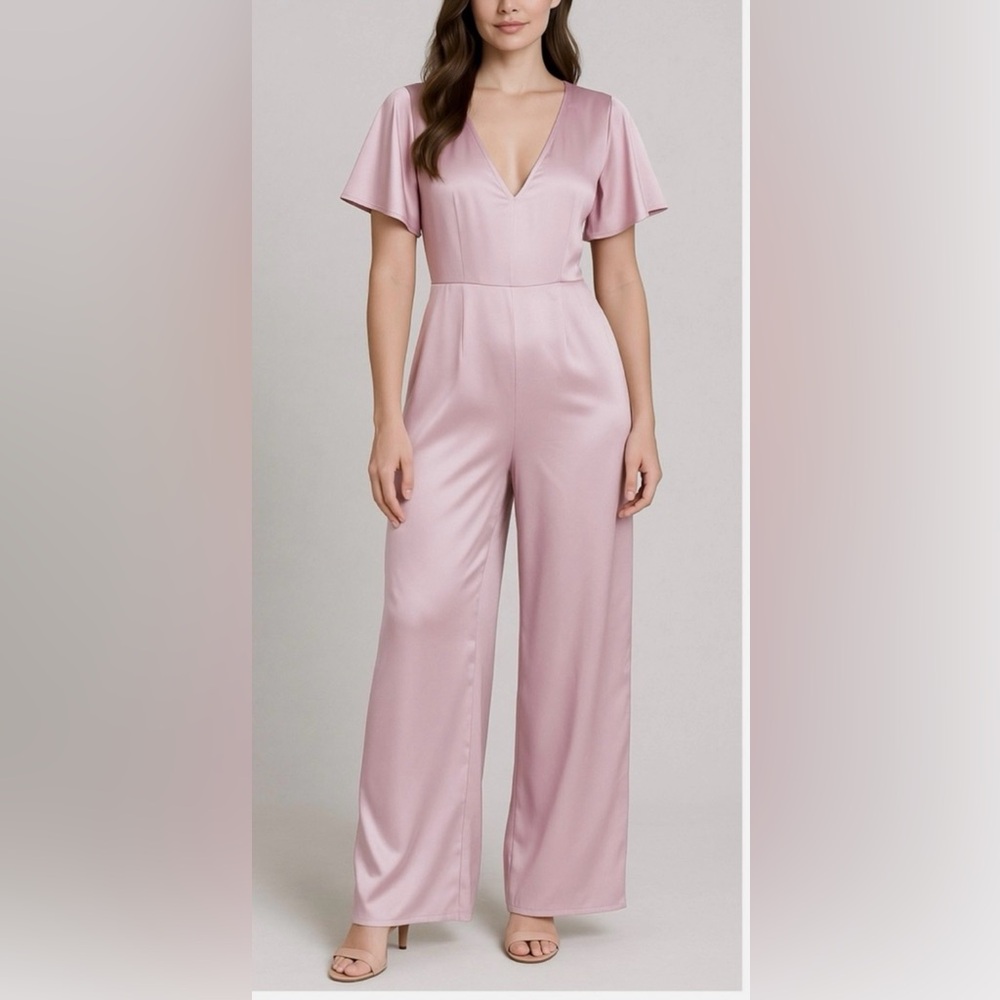 VENUS Blush Pink Satin Jumpsuit
